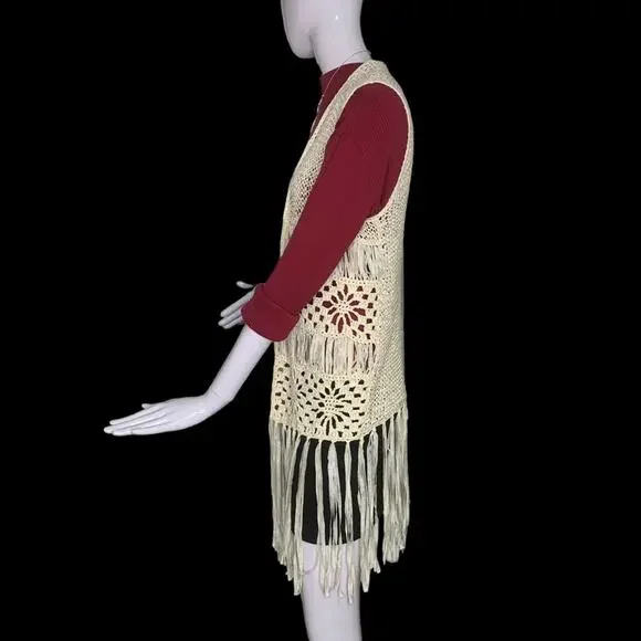 Forever 21 Crochet Open Cardigan Vest Size Small Beige - Picture 5 of 13